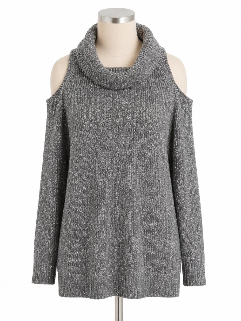 NWT INC International Concepts Silver Cold Shoulder Turtleneck Sweater Sz XL